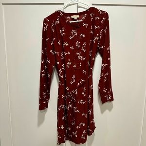 Loft maroon dress, tie front, Size small, silky material